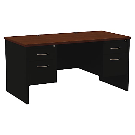 WorkPro® Modular 60"W x 30"D Double Pedestal Desk, Black/Walnut