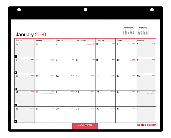 Office Depot Brand Monthly Wall Calendar 11 x 8 18 BlackRed January To  December 2020 OD201200 - Office Depot