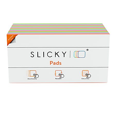Slickynotes Self-Stick Notes, 4" x 8", 100% Recycled, Assorted Colors, 95 Sheets Per Pad, Pack Of 6 Pads