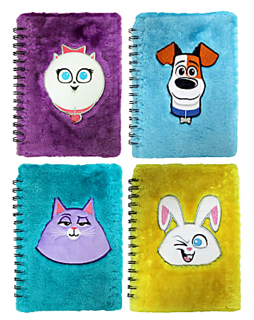 Inkology Secret Life Of Pets Plush Journals, 5-7/8" x 8-1/4", Wide Ruled, 60 Sheets, Assorted Colors, Pack Of 8 Journals
