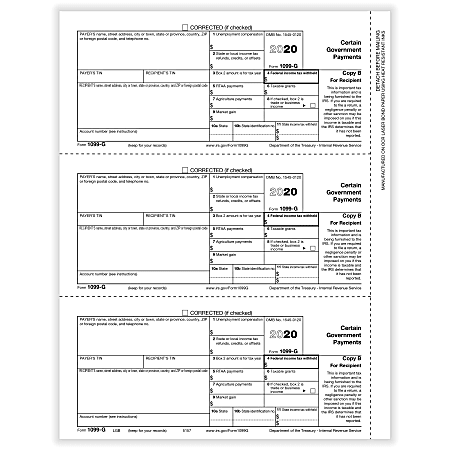 ComplyRight™ 1099-G Tax Forms, 3-Up, Recipient Copy B, Laser, 8-1/2" x 11", Pack Of 150 Forms