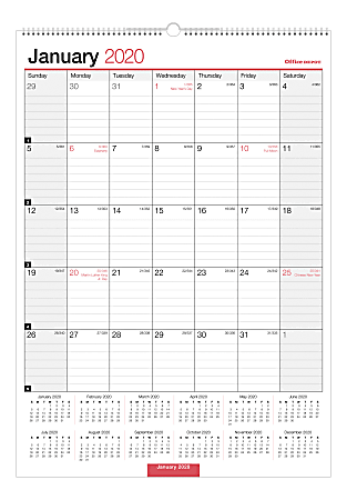 Office Depot Brand Monthly Wall Calendar 12 x 17 White January To