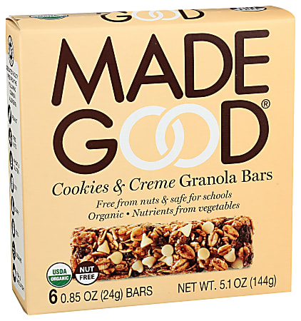 Made Good Organic Granola Bars, Cookies &amp; Cream, 0.85 Oz, Total Qty 36