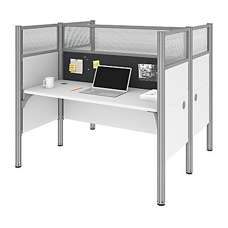 Bestar Pro-Biz 63"W Computer Desk Office Cubicles With Tack Boards And High Privacy Panels, Gray/White