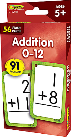 Teacher Created Resources Flash Cards, Addition 0-12, 3-1/8", 5-1/8", Total Qty 56