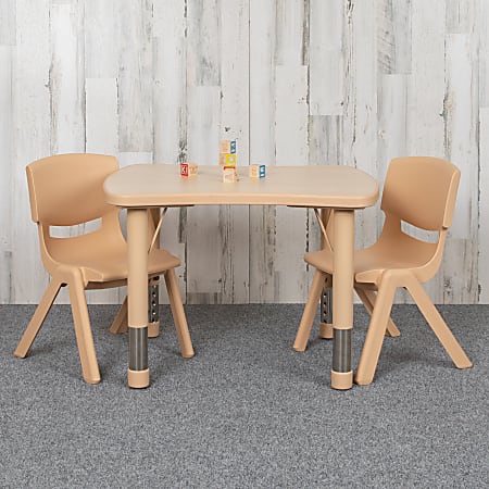 Flash Furniture Rectangular Height Adjustable Activity Table Set With 2 Chairs 23 12 H x 21 78 W x 26 58 D Natural Office Depot
