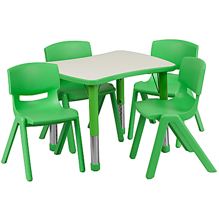 Flash Furniture Rectangular Plastic Height-Adjustable Activity Table With 4 Chairs, 23-1/2"H x 21-7/8"W x 26-5/8"D, Green/Gray