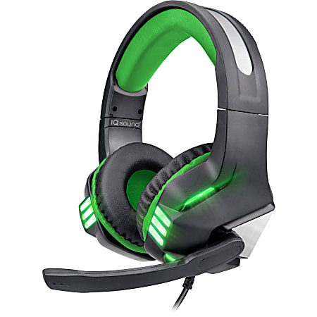 IQ Sound IQ-480G Gaming Headset - Stereo - Mini-phone (3.5mm) - Wired - 32 Ohm - 30 Hz - 16 kHz - Binaural - 6 ft Cable - Omni-directional, Condenser Microphone - Green