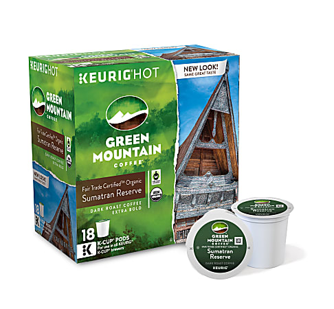 Green Mountain Coffee® Single-Serve Coffee K-Cup®, Extra Bold Roast, Fair Trade Organic Sumatran Reserve, Carton Of 18