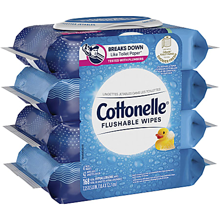 Cottonelle Flushable Wipes, 7-1/4" x 7-1/4, White, 168