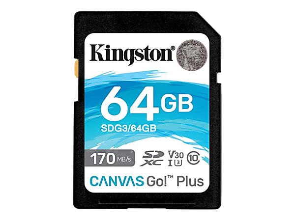 Kingston Canvas Go! Plus - Flash memory card - 64 GB - Video Class V30 / UHS-I U3 / Class10 - SDXC UHS-I
