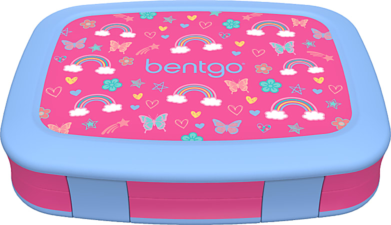Bentgo Kids Prints 5-Compartment Lunch Box, 2"H x 6-1/2"W x 8-1/2"D, Rainbows/Butterflies