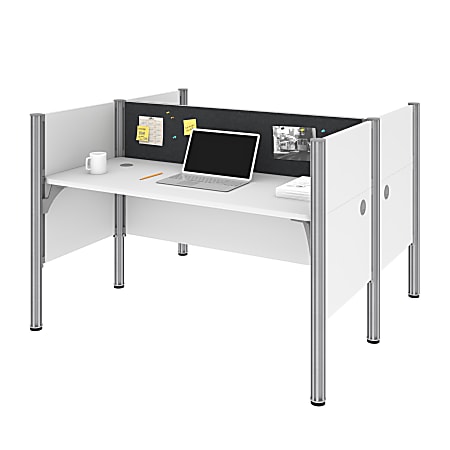 Bestar Pro-Biz 63"W Computer Desk Office Cubicles With Tack Boards And Low Privacy Panels, Gray/White