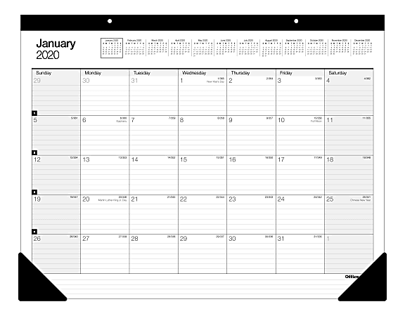 Office Depot® Brand Monthly Desk Pad Calendar, 22" x 17", White, January To December 2020, SP24D00