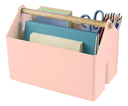 Realspace™ Stackable Storage Caddy With Handle, 11.02" x 6.69" x 7.2", 100% Recycled Plastic, Pink