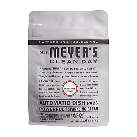 Mrs. Meyer's Clean Day Automatic Dish Detergent, Lavender Scent, 12.7 Oz, 20 Packets Per Pack, Carton Of 6 Packs