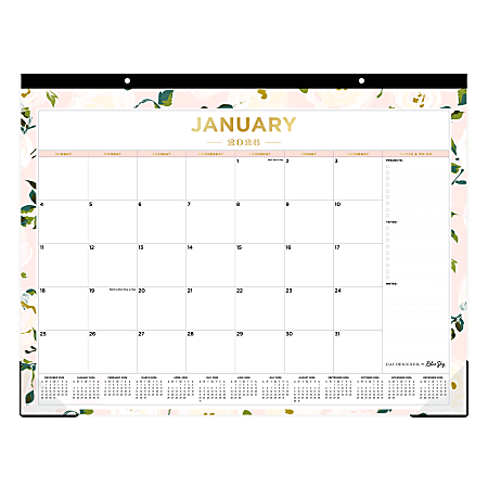 2026 Blue Sky Day Designer Desk Pad Calendar, 22” x 17”, Coming Up Roses, January To December, 138198