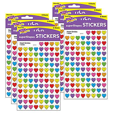 Trend superShapes Stickers, Heart Smiles, 800 Stickers Per Pack, Set Of 6 Packs
