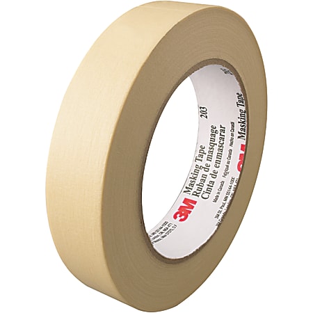 3M™ 203 Masking Tape, 3" Core, 1" x 180', Natural, Pack Of 12
