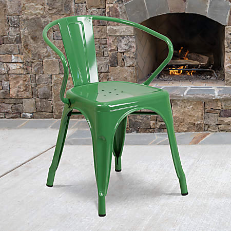Flash Furniture Commercial Grade Metal Indoor-Outdoor Chair With Arms, Green