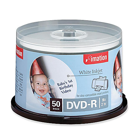 Imation™ J71618 Inkjet Printable DVD-R Disc Spindle, White, Pack Of 50