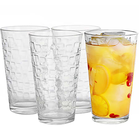 Gibson Home Great Foundations 4 Piece Tumbler Set 16 Oz ClearSquare Pattern  - Office Depot