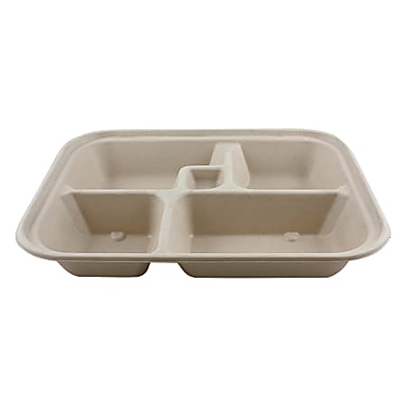 World Centric 5-Compartment Fiber Containers, 1/4"H x 9-7/16"W x 11-13/16"D, Natural, Pack Of 300 Containers