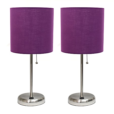 LimeLights Stick Lamps, 19-1/2"H, Purple Shade/Brushed Steel Base, Set Of 2 Lamps