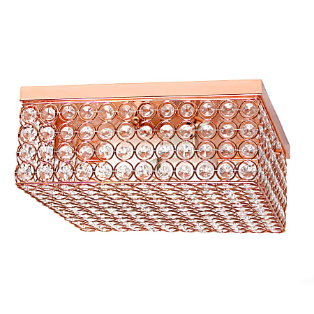 Elegant Designs Elipse Crystal 2-Light Square Flush Mount Ceiling Fixture, 12"W, Rose Gold