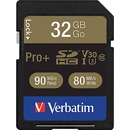 Verbatim 32GB Pro Plus 600X SDHC Memory Card, UHS-I V30 U3 Class 10 - 90 MB/s Read - 80 MB/s Write - 600x Memory Speed - Lifetime Warranty