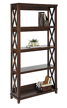 Realspace® Newbury Bookcase, 4-Shelves, 77"H X 36 3/4"W X 15"D, Chestnut