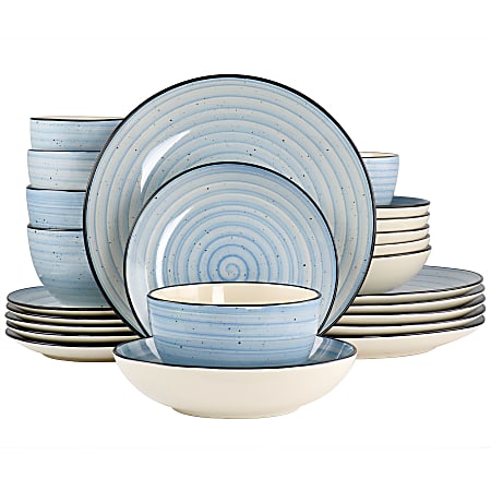 Elama Gia Round Stoneware Dinnerware Set, Light Blue, Set Of 24 Pieces