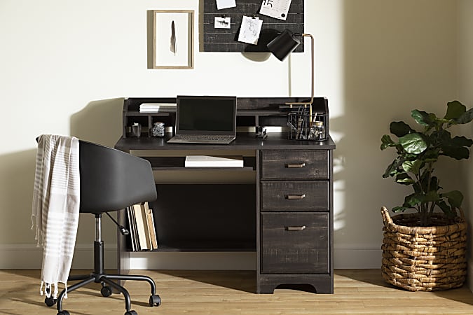 South Shore Versa 45 W Computer Desk With Hutch Rubbed Black
