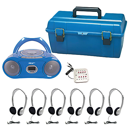 Hamilton Electronics 6-Person CD/MP3 Listening Center With AM/FM Radio, 13.39"H x 10.24"W x 5.31"D, Blue, HECLCPCD385HA2