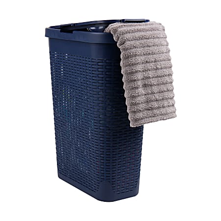 Mind Reader 40L Slim Laundry Hamper Clothes Basket with Lid, 23-1/2"H x 10-52/5"W x 18"D, Navy