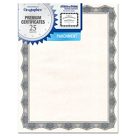 Geographics Parchment Certificates, 8 1/2" x 11", Crown Silver, Pack Of 25