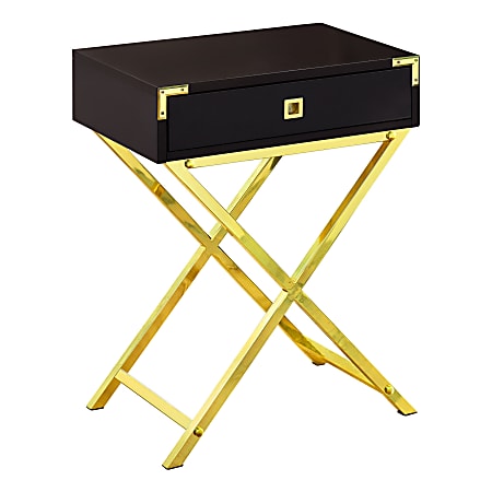 Monarch Specialties Leigh Accent Table, 24"H x 18-1/4"W x 12"D, Cappuccino/Gold