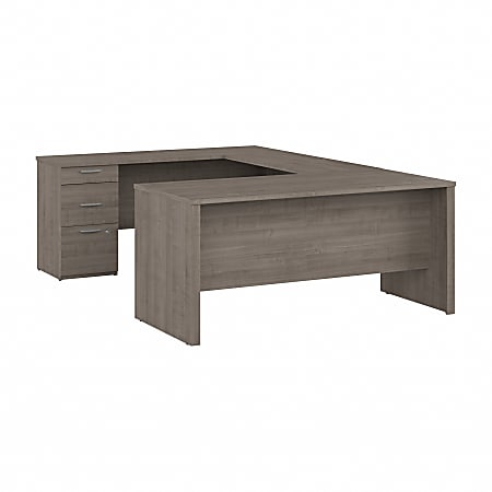 Bestar Logan 65”W U-Shaped Computer Desk, Silver Maple