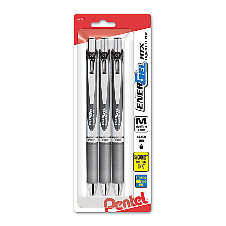 Pentel® Energel® Deluxe RTX Gel Pens, Medium Point, 0.7 mm, Assorted Barrels, Black Ink, Pack Of 3