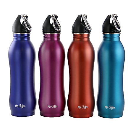 Mr. Coffee Luster Eclipse 4-Piece Stainless-Steel Hydration Bottle Set, 23 Oz, Assorted Colors