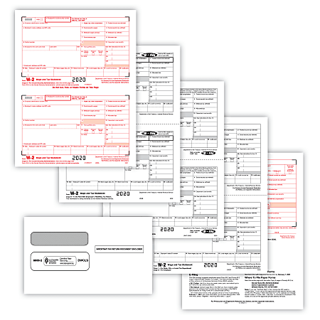 ComplyRight™ W-2 Tax Forms Set, 4-Part, 2-Up, Copies A, B, C, D, Laser, 8-1/2" x 11", Pack Of 100 Forms And Envelopes