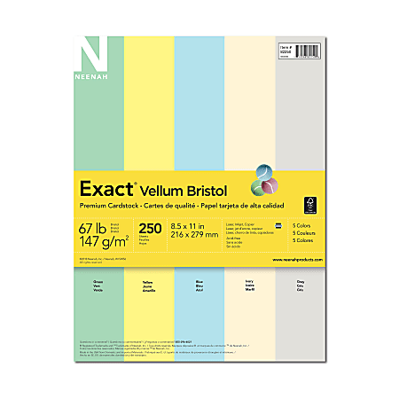 Neenah Index Card Stock, Exact, Assorted Colors, 8.5 x 11 - 250 sheets