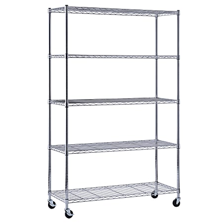 Edsal Muscle Rack™ Adjustable Mobile Wire Shelving, 5-Tier, 75”H x 48"W x 18"D, Chrome