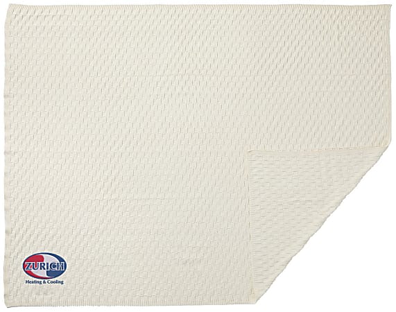Custom Made Here New York Basketweave Promotional Cotton Blanket, 50” x 60”, Natural