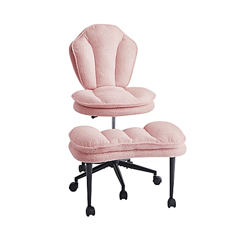 Pinmoco Cloud Comfort Ergonomic Boucle Modern Desk Chair with Fold-Out Pet Seat, Pink