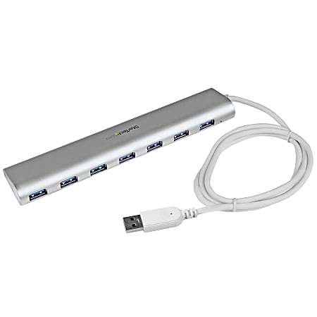 StarTech.com 7 Port Compact USB 3.0 Hub with Built-in Cable - Aluminum USB Hub - Silver