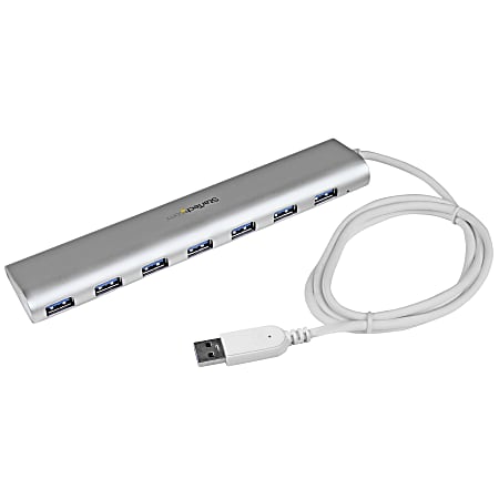 StarTech.com 7 Port Compact USB 3.0 Hub with Built-in Cable - Aluminum USB Hub - Silver - Add seven USB 3.0 (5Gbps) ports to your MacBook using this silver Apple style hub - 7 Port Compact USB 3.0 Hub with Built-in Cable - Aluminum USB Hub