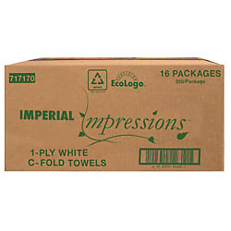 Imperial Impressions 100% Recycled C-Fold Hand Towels, 150 Towels Per Pack, Case Of 16 Packs