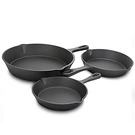 Gibson General Store Addlestone 3-Piece Preseasoned Cast Iron Skillet Set, Black