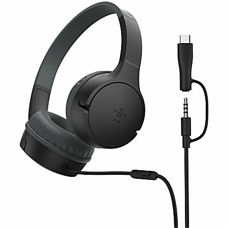 Belkin SoundForm Mini New Wired On-Ear Headphones for Kids - Stereo - Mini-phone (3.5mm), USB Type C - Wired - Over-the-head, Over-the-ear - Binaural - Circumaural - Black